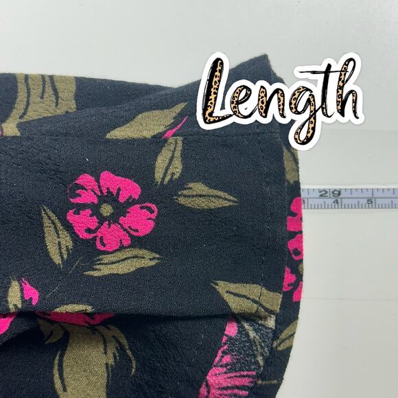 Express Women's Romper Size M Black and Pink Floral Ruffle Sleeve Boho Tie Waist - Picture 12 of 12